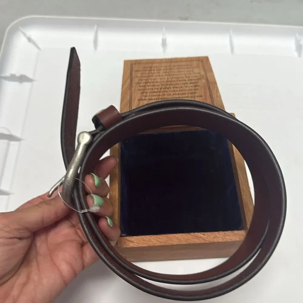SOUTHERN TIDE Brown Leather Belt - Size 30 Smathers & Branson Wooden Box NWT